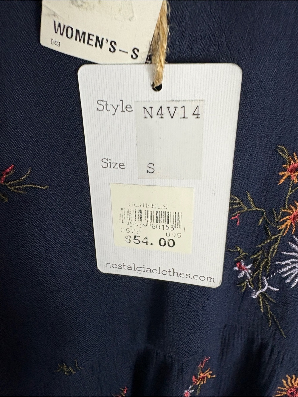 Nostalgia Boho Navy Floral V-Neck Women's Top Size Small - Picture 6 of 7